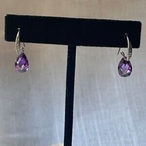 Sterling Silver French Hook Drop Earrings with  Purple Teardrops